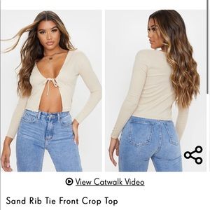 Sand rib tie front crop top